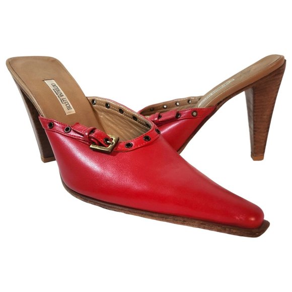 Caterina Lucchi Women's Red Leather Mules Buckle Detail Snip Toe Size 40 EU/9 US - Picture 8 of 14